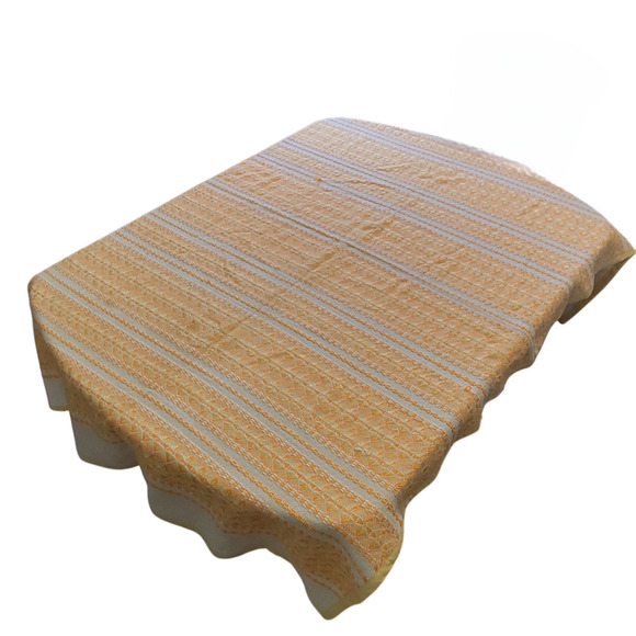 Vtg Yellow White Embroidered Cotton Tablecloth 48x72 Woven 1960s 1970s MCM - Picture 5 of 12